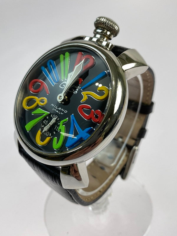 【中古品】【メンズ】 Gaga Milano ガガ・ミラノ 11423 MANUALE 48MM 手巻き 腕時計 197-251019-AS-10-min カラー：ブラック/シルバー 万代Net店