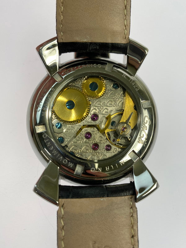 【中古品】【メンズ】 Gaga Milano ガガ・ミラノ 11423 MANUALE 48MM 手巻き 腕時計 197-251019-AS-10-min カラー：ブラック/シルバー 万代Net店