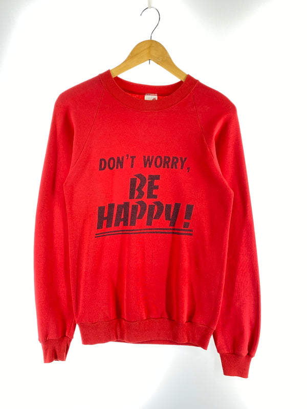 【中古品】【メンズ】 JERZEES ジャージーズ DON'T WORRY BE HAPPY スウェットシャツ トレーナー 146-260718-AS-52-min サイズ：S 34-36 カラー：レッド 万代Net店