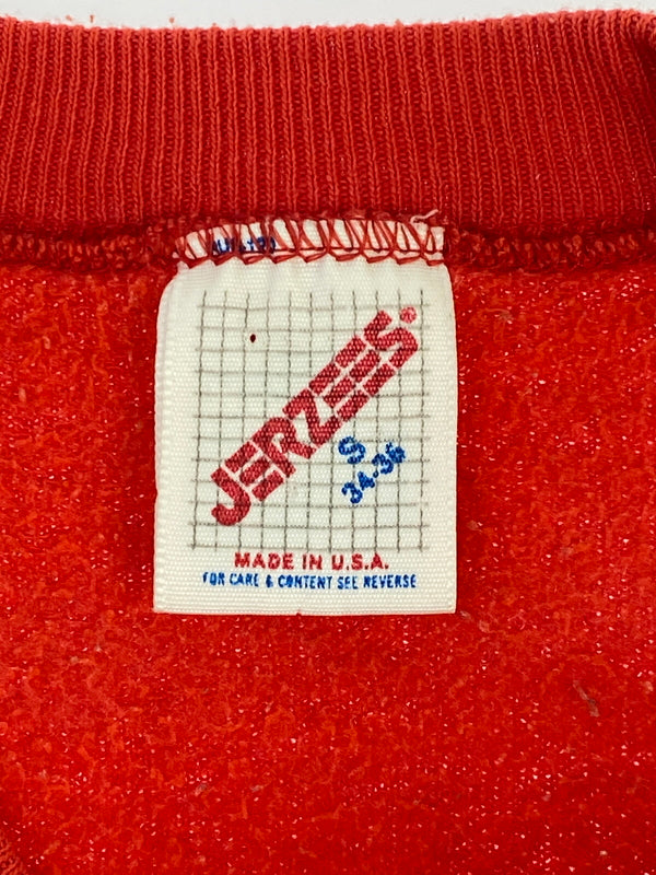 【中古品】【メンズ】 JERZEES ジャージーズ DON'T WORRY BE HAPPY スウェットシャツ トレーナー 146-260718-AS-52-min サイズ：S 34-36 カラー：レッド 万代Net店