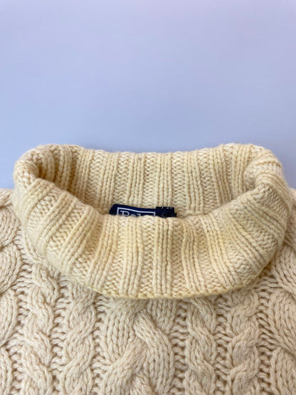 【現状渡し品】【メンズ】 RALPH LAUREN ラルフローレン 90S HI-NECK KNIT 90年代 ハイネック ニット メンズ セーター トップス アラン模様 146-251214-em-18-min サイズ：M カラー：オフホワイト 万代Net店