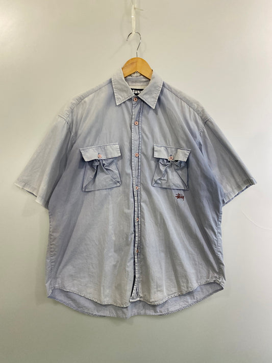 【現状渡し品】【メンズ】 STUSSY ステューシー 90's S/S FISHING SHIRT 90年代 ショートスリーブ フィッシングシャツ 半袖 トップス 142-251030-kk-41-min サイズ：M カラー：ライトブルー 万代Net店