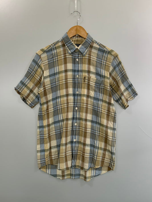 【中古品】【メンズ】 BURBERRY LONDON バーバリーロンドン CHECK S/S SHIRT チェックショートスリーブシャツ 半袖シャツ トップス 141-260623-yn-33-min サイズ：M カラー：ベージュ系/ライトブルー等 万代Net店