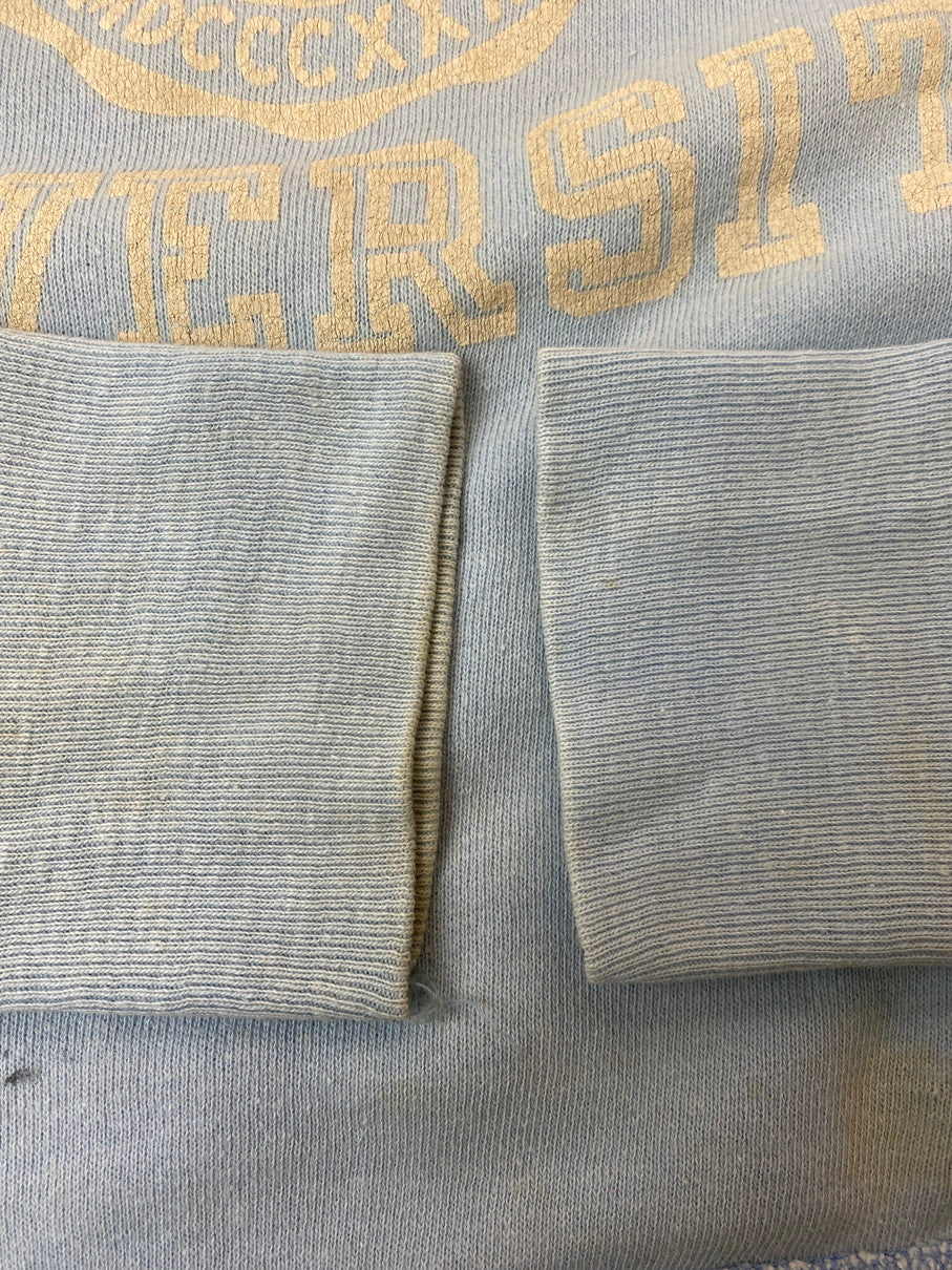 【現状渡し品】【メンズ】 Champion チャンピオン 60's MISSOURI UNIVERSITY SWEATSHIRT 60年代 ラグランスリーブスウェットシャツ トレーナー 大文字ランタグ前期 3段フロッキー トップス 146-251022-yn-06-min サイズ：M カラー：ライトブルー 万代Net店