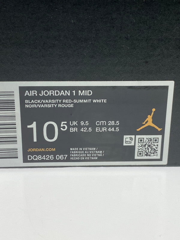 【未使用品】【メンズ】 NIKE ナイキ AIR JORDAN 1 MID BRED DQ8426-067 エアジョーダン1 ミッド ブレッド スニーカー 靴 160-251021-kk-27-min カラー：BLACK/VARSITY RED-SUMMIT WHITE 万代Net店