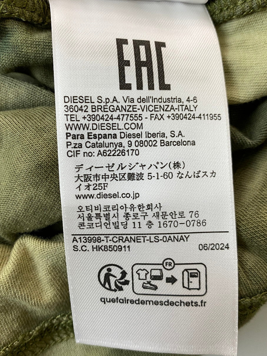 【中古美品】【メンズ】 DIESEL ディーゼル OANAY T-CRANET-LS クルーネック 長袖 シャツ メンズ トップス コットン ジャージ 141-251019-em-37-min サイズ：L カラー：グリーン 万代Net店