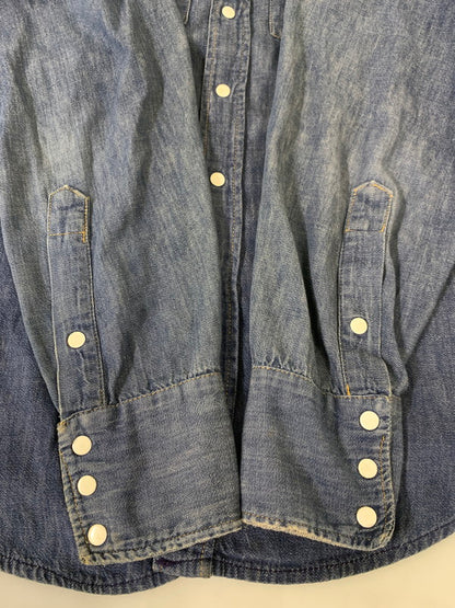 【現状渡し品】【メンズ】 ROEBUCKS ローバックス 60-70's L/S DENIM WESTERN SHIRT VINTAGE 60-70年代 ロングスリーブ デニム ウエスタンシャツ 長袖 トップス ヴィンテージ 146-251030-kk-26-min サイズ：L カラー：ライトインディゴ 万代Net店