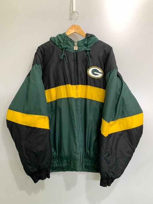 【現状渡し品】【メンズ】 LOGO 7 ロゴセブン 90S PACKERS DOWN FULLZIP NYLON JACKET 90年代 パッカーズ ダウン フルジップ ナイロン ジャケット メンズ アウター 146-260731-em-66-min サイズ：XXL カラー：グリーン/イエロー/ブラック 万代Net店