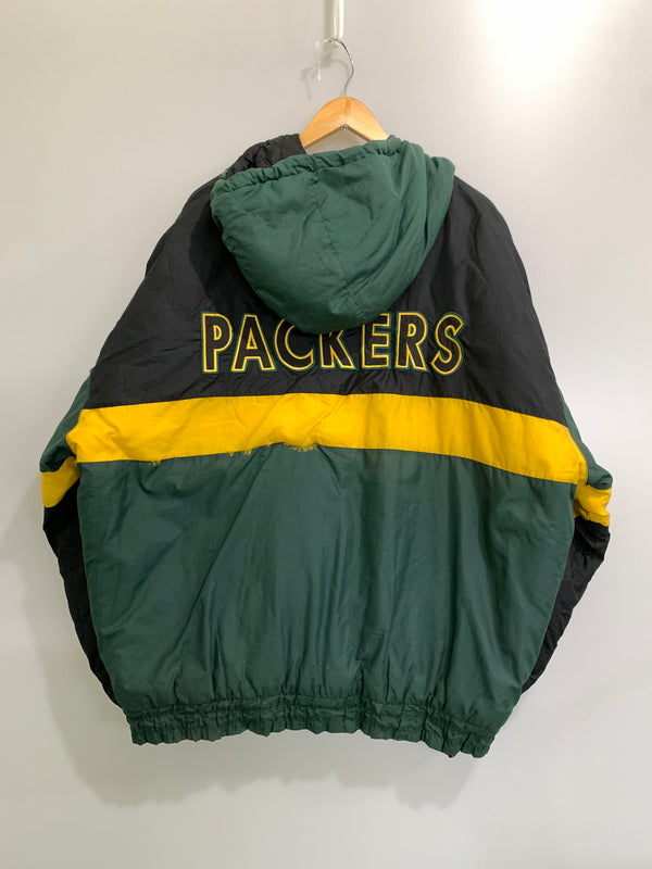 【現状渡し品】【メンズ】 LOGO 7 ロゴセブン 90S PACKERS DOWN FULLZIP NYLON JACKET 90年代 パッカーズ ダウン フルジップ ナイロン ジャケット メンズ アウター 146-260731-em-66-min サイズ：XXL カラー：グリーン/イエロー/ブラック 万代Net店