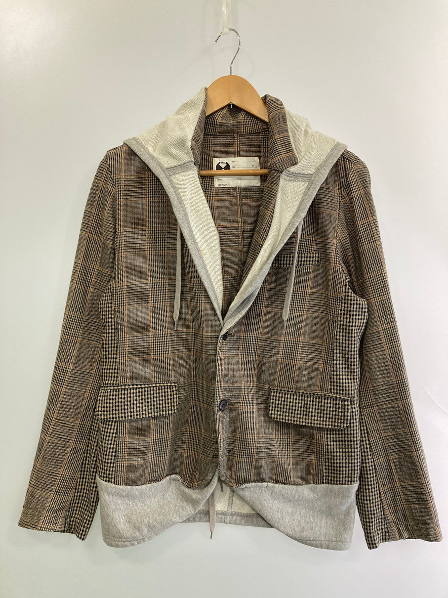 【現状渡し品】【メンズ】 FINAL HOME ファイナルホーム 06AW HYBRID HOODED BLAZER ハイブリッド フーディー ブレザー メンズ アウター 140-251024-em-22-min サイズ：F カラー：ブラウン系（チェック柄） 万代Net店
