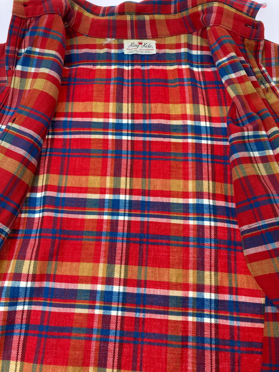 【中古品】【メンズ】 KING KOLE キングコール 60S フランネル チェックシャツ 60年代 メンズ ヴィンテージ トップス 長袖 ネルシャツ 146-251024-em-25-min カラー：レッド系（チェック柄） 万代Net店