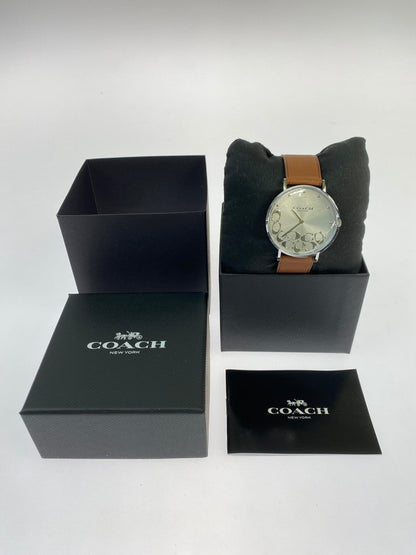 【中古美品】【レディース】 COACH コーチ 2215 LEATHER BAND LOGO アナログ クォーツ腕時計 198-251108-AS-36-min カラー：シルバー/ブラウン 万代Net店