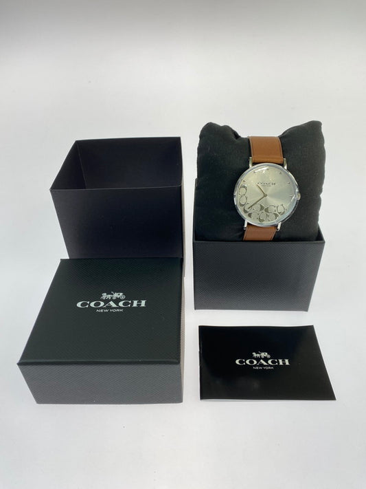 【中古美品】【レディース】 COACH コーチ 2215 LEATHER BAND LOGO アナログ クォーツ腕時計 198-251108-AS-36-min カラー：シルバー/ブラウン 万代Net店