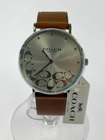 【中古美品】【レディース】 COACH コーチ 2215 LEATHER BAND LOGO アナログ クォーツ腕時計 198-251108-AS-36-min カラー：シルバー/ブラウン 万代Net店