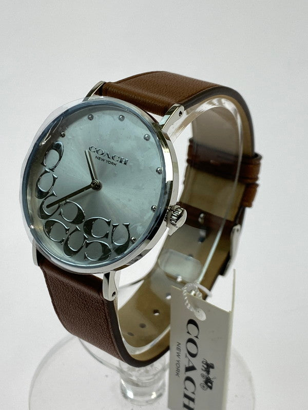 【中古美品】【レディース】 COACH コーチ 2215 LEATHER BAND LOGO アナログ クォーツ腕時計 198-251108-AS-36-min カラー：シルバー/ブラウン 万代Net店