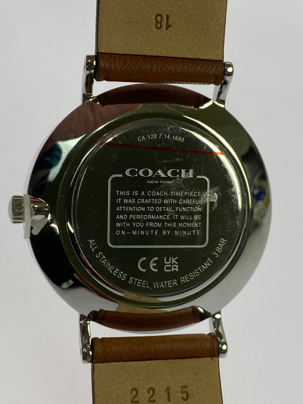 【中古美品】【レディース】 COACH コーチ 2215 LEATHER BAND LOGO アナログ クォーツ腕時計 198-251108-AS-36-min カラー：シルバー/ブラウン 万代Net店