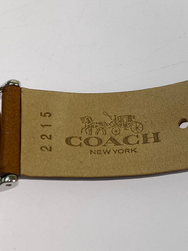 【中古美品】【レディース】 COACH コーチ 2215 LEATHER BAND LOGO アナログ クォーツ腕時計 198-251108-AS-36-min カラー：シルバー/ブラウン 万代Net店