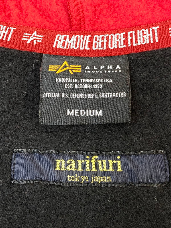 【中古品】【メンズ】 ALPHA INDUSTRIES × NARIFURI アルファ インダストリーズ ナリフリ LS ZIP UP　PARKA ロングスリーブ ジップアップ パーカー TC1488 メンズ トップス フーディ 145-260704-hu-54-min サイズ：M カラー：ブラック/レッド 万代Net店