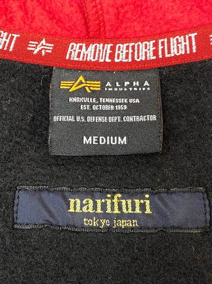 【中古品】【メンズ】 ALPHA INDUSTRIES × NARIFURI アルファ インダストリーズ ナリフリ LS ZIP UP　PARKA ロングスリーブ ジップアップ パーカー TC1488 メンズ トップス フーディ 145-260704-hu-54-min サイズ：M カラー：ブラック/レッド 万代Net店