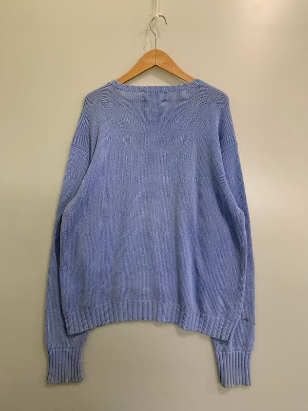 【現状渡し品】【メンズ】 Polo by Ralph Lauren ポロバイラルフローレン 90's LOGO CREW COTTON KNIT 90年代 ロゴ クルー コットンニット トップス 146-251027-kk-45-min サイズ：XL カラー：ライトブルー 万代Net店
