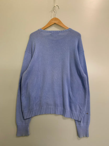 【現状渡し品】【メンズ】 Polo by Ralph Lauren ポロバイラルフローレン 90's LOGO CREW COTTON KNIT 90年代 ロゴ クルー コットンニット トップス 146-251027-kk-45-min サイズ：XL カラー：ライトブルー 万代Net店