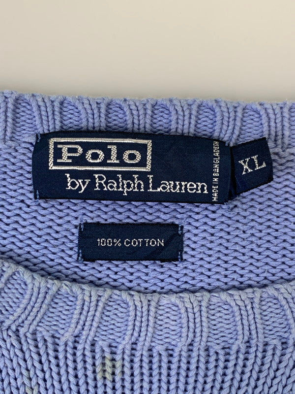 【現状渡し品】【メンズ】 Polo by Ralph Lauren ポロバイラルフローレン 90's LOGO CREW COTTON KNIT 90年代 ロゴ クルー コットンニット トップス 146-251027-kk-45-min サイズ：XL カラー：ライトブルー 万代Net店