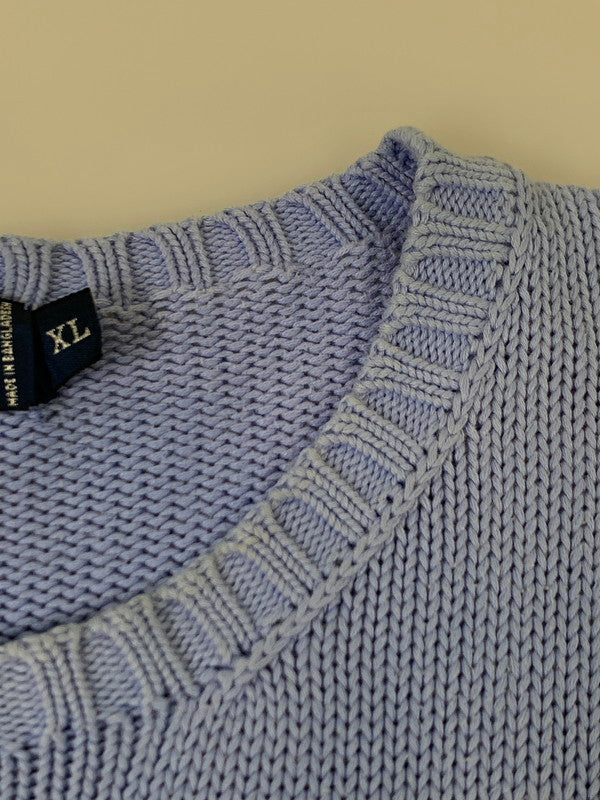 【現状渡し品】【メンズ】 Polo by Ralph Lauren ポロバイラルフローレン 90's LOGO CREW COTTON KNIT 90年代 ロゴ クルー コットンニット トップス 146-251027-kk-45-min サイズ：XL カラー：ライトブルー 万代Net店
