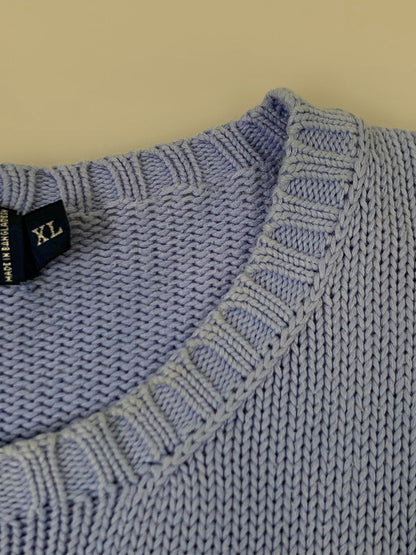 【現状渡し品】【メンズ】 Polo by Ralph Lauren ポロバイラルフローレン 90's LOGO CREW COTTON KNIT 90年代 ロゴ クルー コットンニット トップス 146-251027-kk-45-min サイズ：XL カラー：ライトブルー 万代Net店