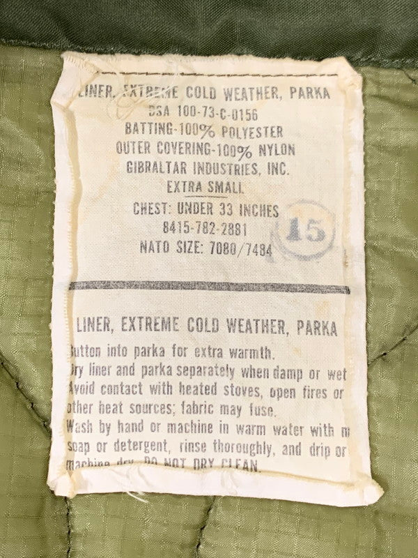 【現状渡し品】【メンズ】 U.S.ARMY アメリカ軍 M-65 FISHTAIL PARKA FULLSET M-65 フィッシュテールパーカー フルセット アウター ミリタリージャケット 146-251027-kk-43-min サイズ：EXTRA SMALL カラー：オリーブ 万代Net店