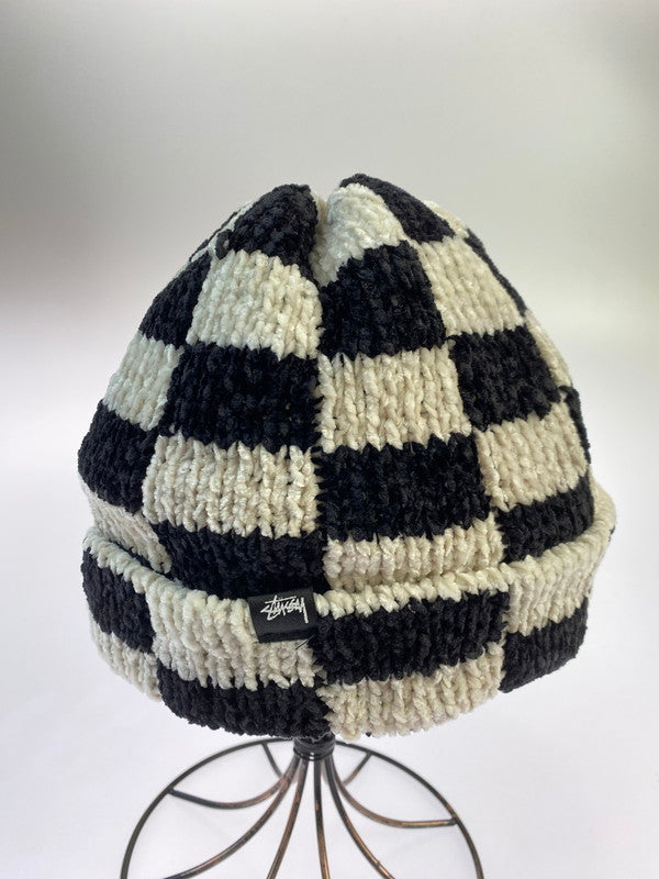【中古品】【メンズ/レディース】 STUSSY ステューシー CROCHET CHECKERD BEANIE クロウシェイ チェッカー ビーニー ニット キャップ ハット 帽子 185-251024-em-09-min カラー：ブラック/ホワイト 万代Net店