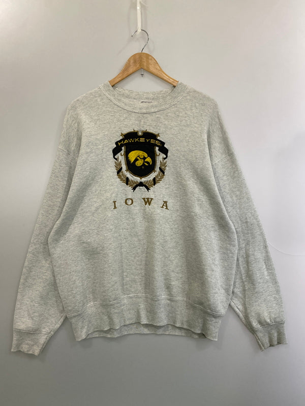 【現状渡し品】【メンズ】 USED ユーズド 90S FRUIT OF THE LOOM IOWA CREW SWEAT SHIRT GRAT フルーツオブザルーム 90年代 アイオワ クルーネック スウェット シャツ グラット メンズ トップス 長袖 146-260717-em-50-min サイズ：XL カラー：ライトグレー 万代Net店
