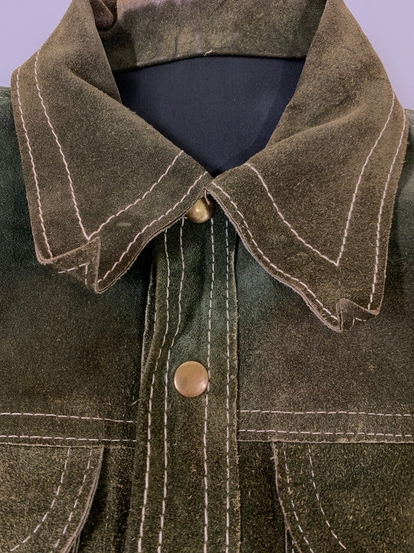 【現状渡し品】【メンズ】 GOO KAY ゴーケイ SUEDE LEATHER L/S SHIRT スエードレザー ロングスリーブシャツ 長袖 トップス 146-251106-kk-48-min サイズ：表記無し 下記参照 カラー：グリーン 万代Net店