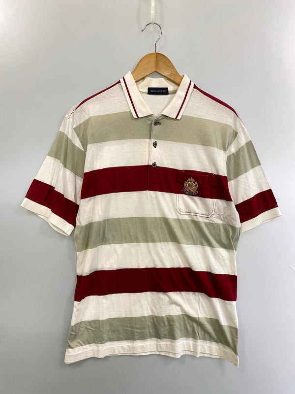【中古品】【メンズ】 BONAPARTE ボナパルト 刺繍 BORDER POLO SHIRT ボーダー ポロシャツ トップス 146-260626-jt-15-min サイズ：L カラー：レッド/グレー/ホワイト 万代Net店