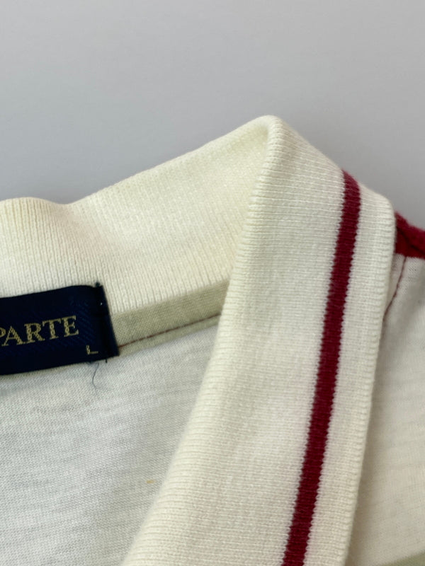 【中古品】【メンズ】 BONAPARTE ボナパルト 刺繍 BORDER POLO SHIRT ボーダー ポロシャツ トップス 146-260626-jt-15-min サイズ：L カラー：レッド/グレー/ホワイト 万代Net店