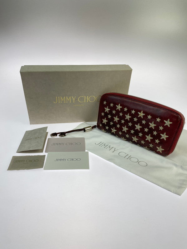 【現状渡し品】【レディース】 JIMMY CHOO ジミーチュウ 142FILIPA.CST スタッズ ラウンドファスナー長財布 ロングウォレット 181-251108-AS-25-min カラー：レッド 万代Net店