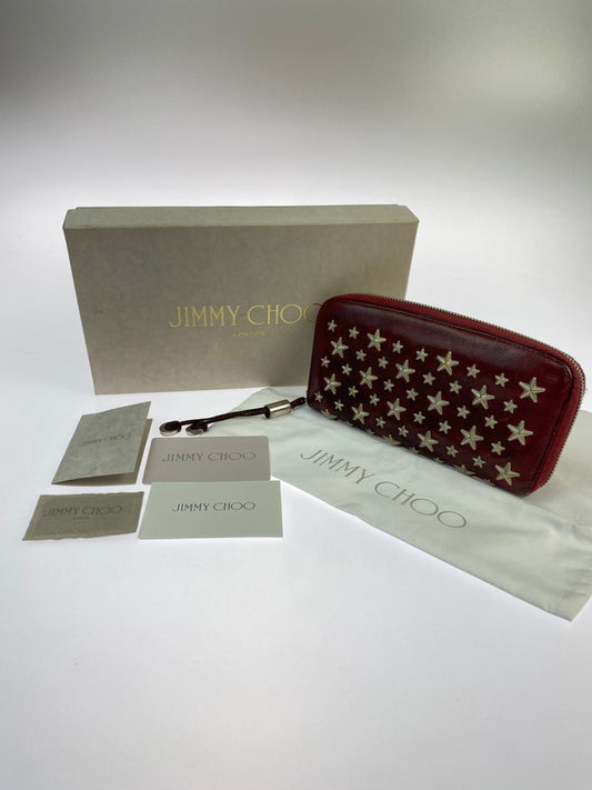 【現状渡し品】【レディース】 JIMMY CHOO ジミーチュウ 142FILIPA.CST スタッズ ラウンドファスナー長財布 ロングウォレット 181-251108-AS-25-min カラー：レッド 万代Net店