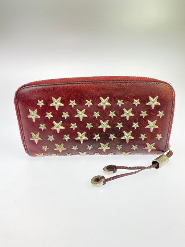 【現状渡し品】【レディース】 JIMMY CHOO ジミーチュウ 142FILIPA.CST スタッズ ラウンドファスナー長財布 ロングウォレット 181-251108-AS-25-min カラー：レッド 万代Net店