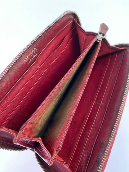 【現状渡し品】【レディース】 JIMMY CHOO ジミーチュウ 142FILIPA.CST スタッズ ラウンドファスナー長財布 ロングウォレット 181-251108-AS-25-min カラー：レッド 万代Net店