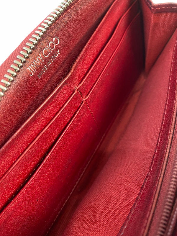 【現状渡し品】【レディース】 JIMMY CHOO ジミーチュウ 142FILIPA.CST スタッズ ラウンドファスナー長財布 ロングウォレット 181-251108-AS-25-min カラー：レッド 万代Net店