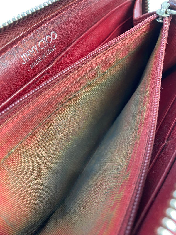 【現状渡し品】【レディース】 JIMMY CHOO ジミーチュウ 142FILIPA.CST スタッズ ラウンドファスナー長財布 ロングウォレット 181-251108-AS-25-min カラー：レッド 万代Net店
