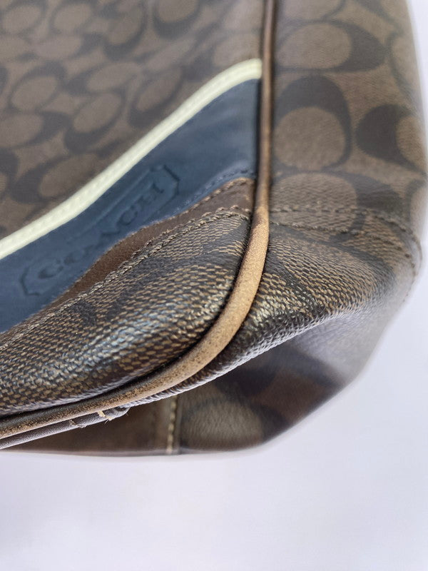 【中古品】【メンズ/レディース】 COACH コーチ シグネチャー ヘリテージ トートバッグ 70336 バッグ カバン 180-251106-jt-17-min カラー：ブラウン 万代Net店