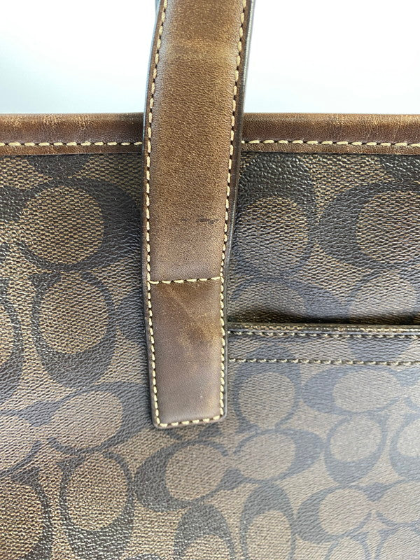 【中古品】【メンズ/レディース】 COACH コーチ シグネチャー ヘリテージ トートバッグ 70336 バッグ カバン 180-251106-jt-17-min カラー：ブラウン 万代Net店