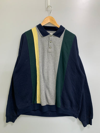 【中古品】【メンズ】 BILL BLASS ビル・ブラス 90S LS POLO SHIRT 長袖 ロングスリーブ ポロシャツ ヴィンテージ 146-260718-AS-12-min サイズ：L カラー：グレー/ネイビー 万代Net店