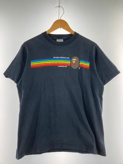 【中古品】【メンズ】 A BATHING APE アベイシングエイプ 初期HANESボディ 90S APE SHALL NEVER KILL APE Tシャツ トップス 146-251106-jt-29-min サイズ：L カラー：ブラック 色あせ 万代Net店