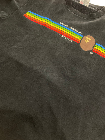 【中古品】【メンズ】 A BATHING APE アベイシングエイプ 初期HANESボディ 90S APE SHALL NEVER KILL APE Tシャツ トップス 146-251106-jt-29-min サイズ：L カラー：ブラック 色あせ 万代Net店