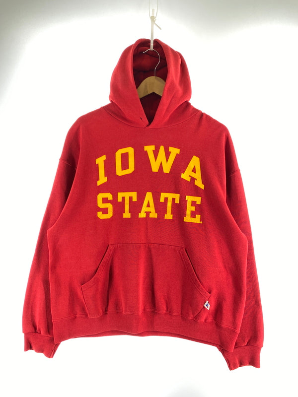 【現状渡し品】【メンズ】 RUSSELL ATHLETIC ラッセルアスレチック 90S メキシコ製 IOWA STATE HOODIE プルオーバーパーカー 146-260718-AS-51-min サイズ：L カラー：レッド/イエロー 万代Net店