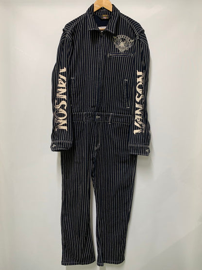 【中古品】【メンズ】 VANSON バイソン COVERALL カバーオール メンズ ジャンプスーツ つなぎ ストライプ アウター コットン 156-251109-em-17-min サイズ：XXL カラー：ブラック（ストライプ柄） 万代Net店