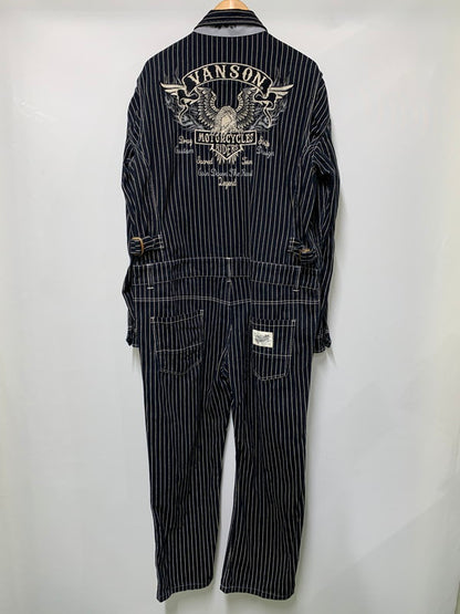 【中古品】【メンズ】 VANSON バイソン COVERALL カバーオール メンズ ジャンプスーツ つなぎ ストライプ アウター コットン 156-251109-em-17-min サイズ：XXL カラー：ブラック（ストライプ柄） 万代Net店