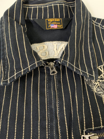 【中古品】【メンズ】 VANSON バイソン COVERALL カバーオール メンズ ジャンプスーツ つなぎ ストライプ アウター コットン 156-251109-em-17-min サイズ：XXL カラー：ブラック（ストライプ柄） 万代Net店