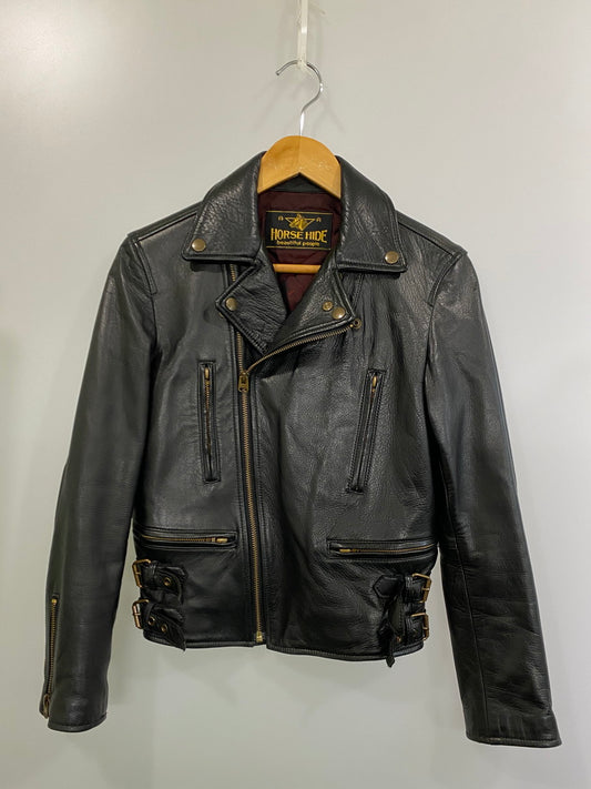 【中古品】【レディース】 beautiful people ビューティフルピープル HORSE HIDE DOUBLE RIDERS JACKET 1231402008 ホースハイド ダブルライダースジャケット アウター レザージャケット 140-251106-kk-59-min サイズ：36 カラー：ブラック 万代Net店